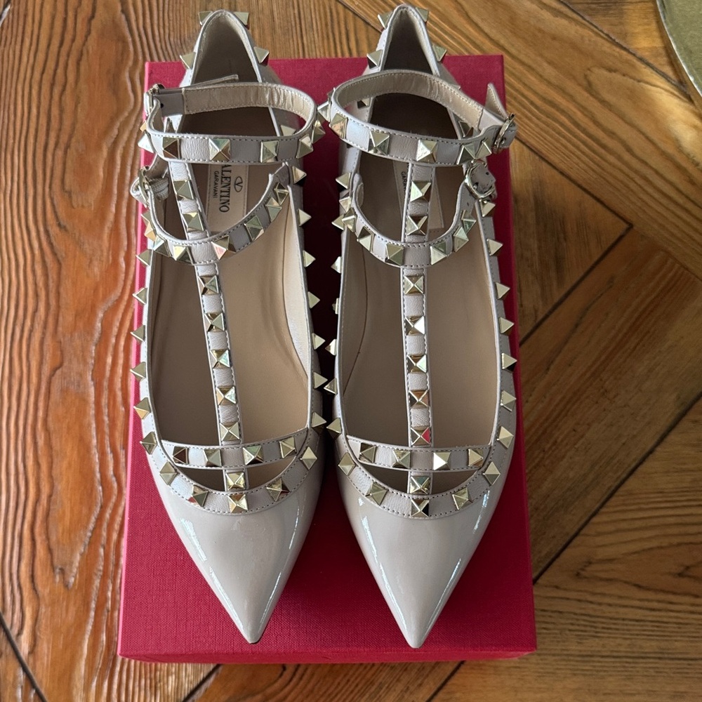 Valentino Taupe Studded Ballet Flats